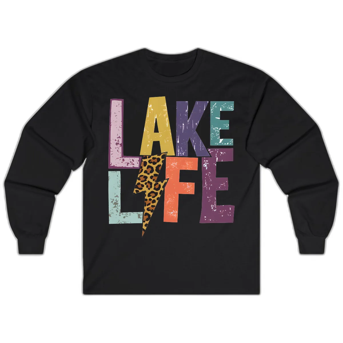 Lake Life Distressed Letters Long Sleeve in Black