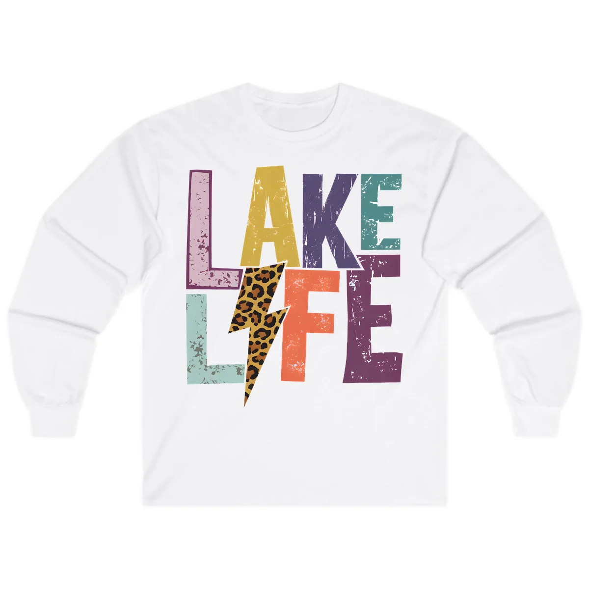 Lake Life Distressed Letters Long Sleeve in White