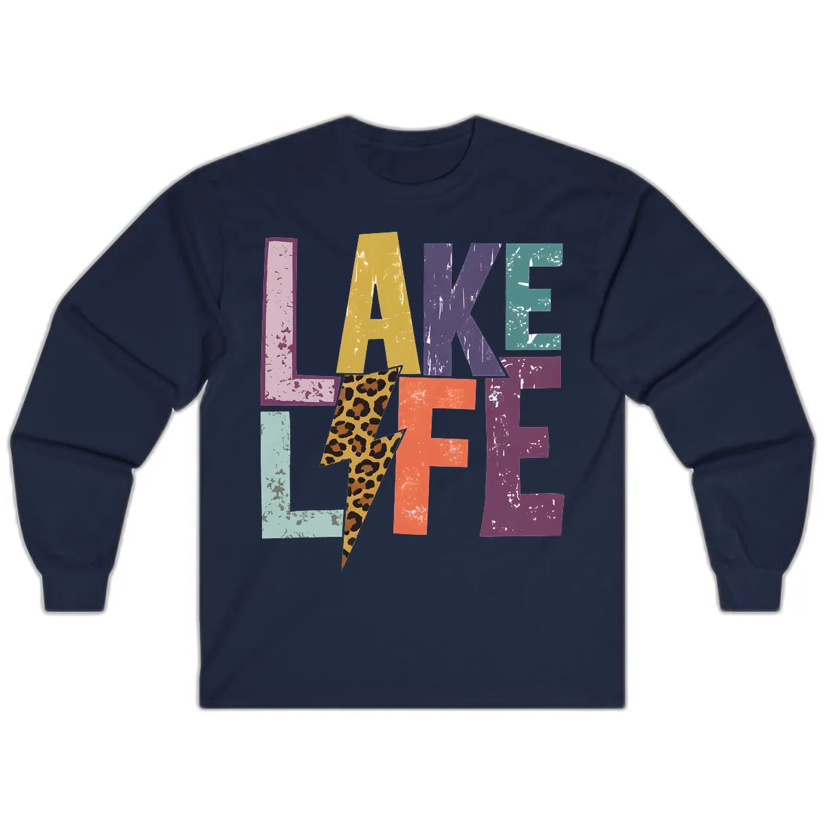 Lake Life Distressed Letters Long Sleeve in Navy