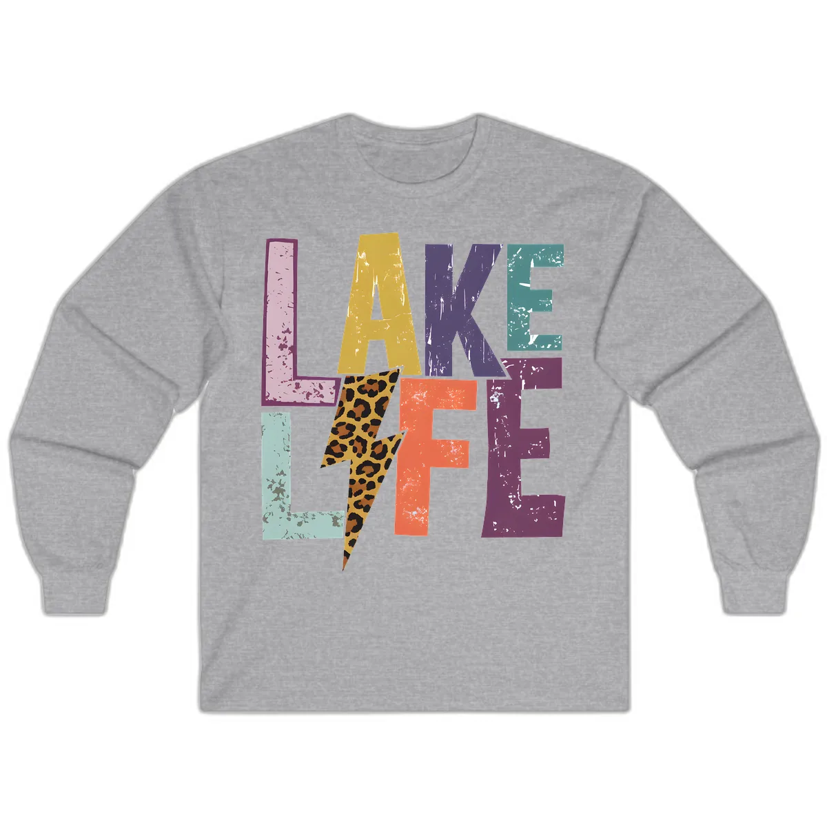 Lake Life Distressed Letters Long Sleeve in Sport Grey