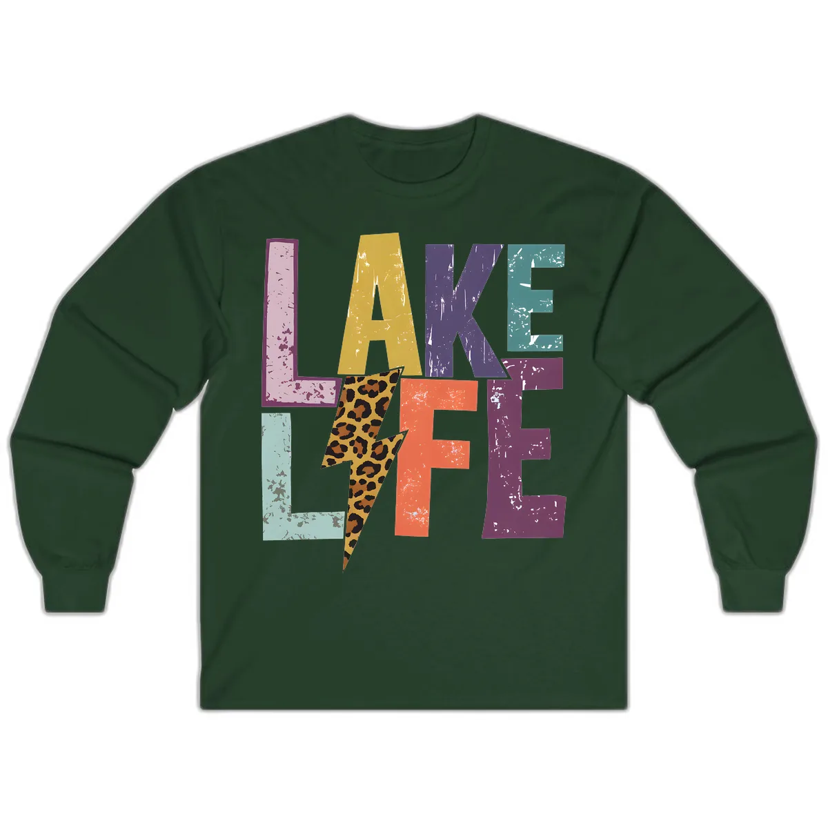 Lake Life Distressed Letters Long Sleeve in Forest Green