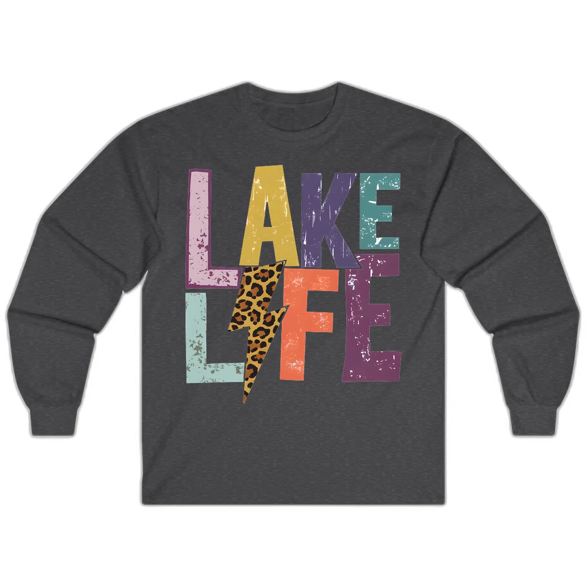 Lake Life Distressed Letters Long Sleeve in Dark Heather