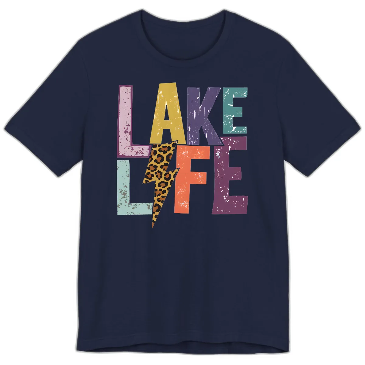 Lake Life Distressed Letters Premium T-Shirt in Navy