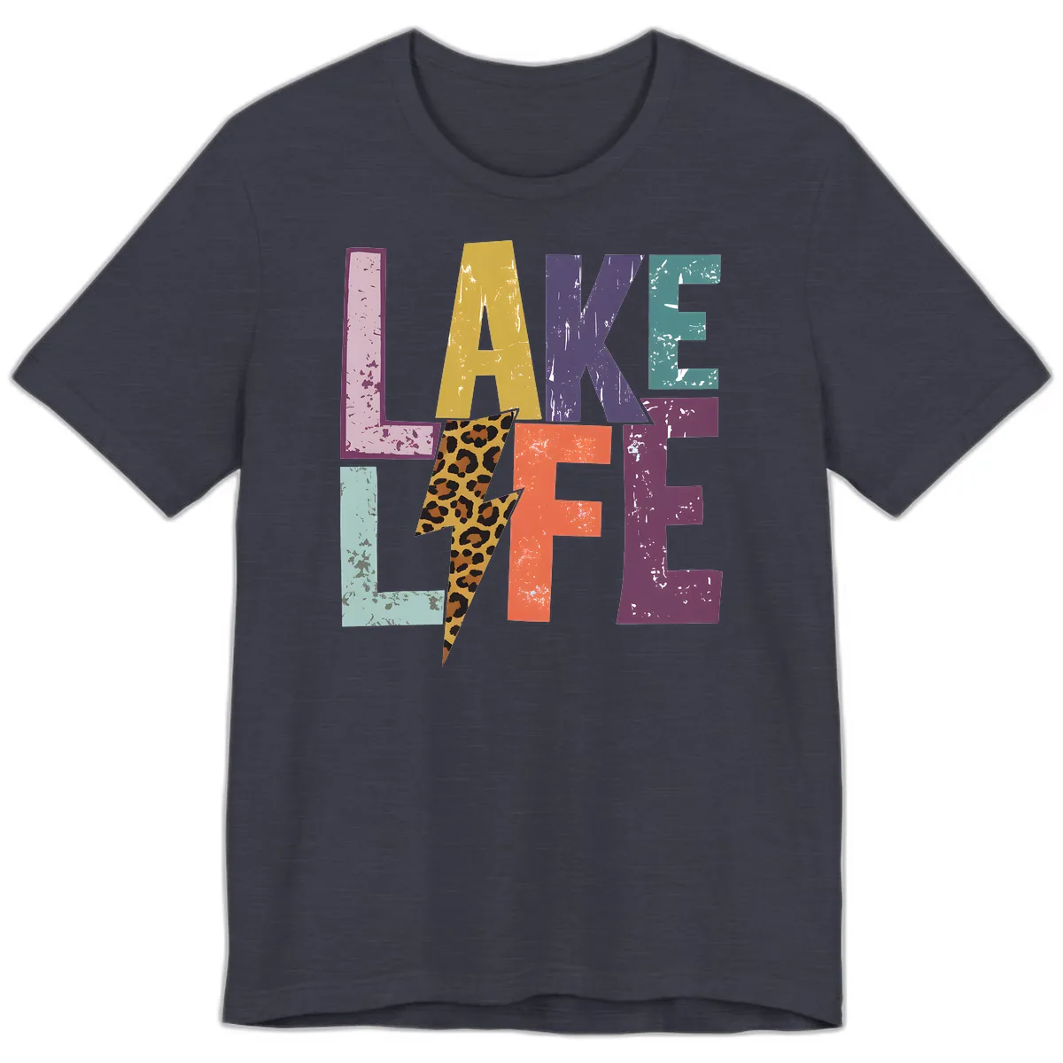 Lake Life Distressed Letters Premium T-Shirt in Heather Midnight Navy