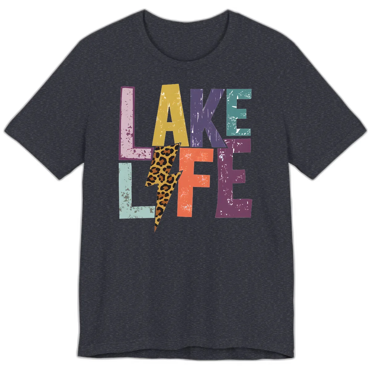 Lake Life Distressed Letters Premium T-Shirt in Heather Navy