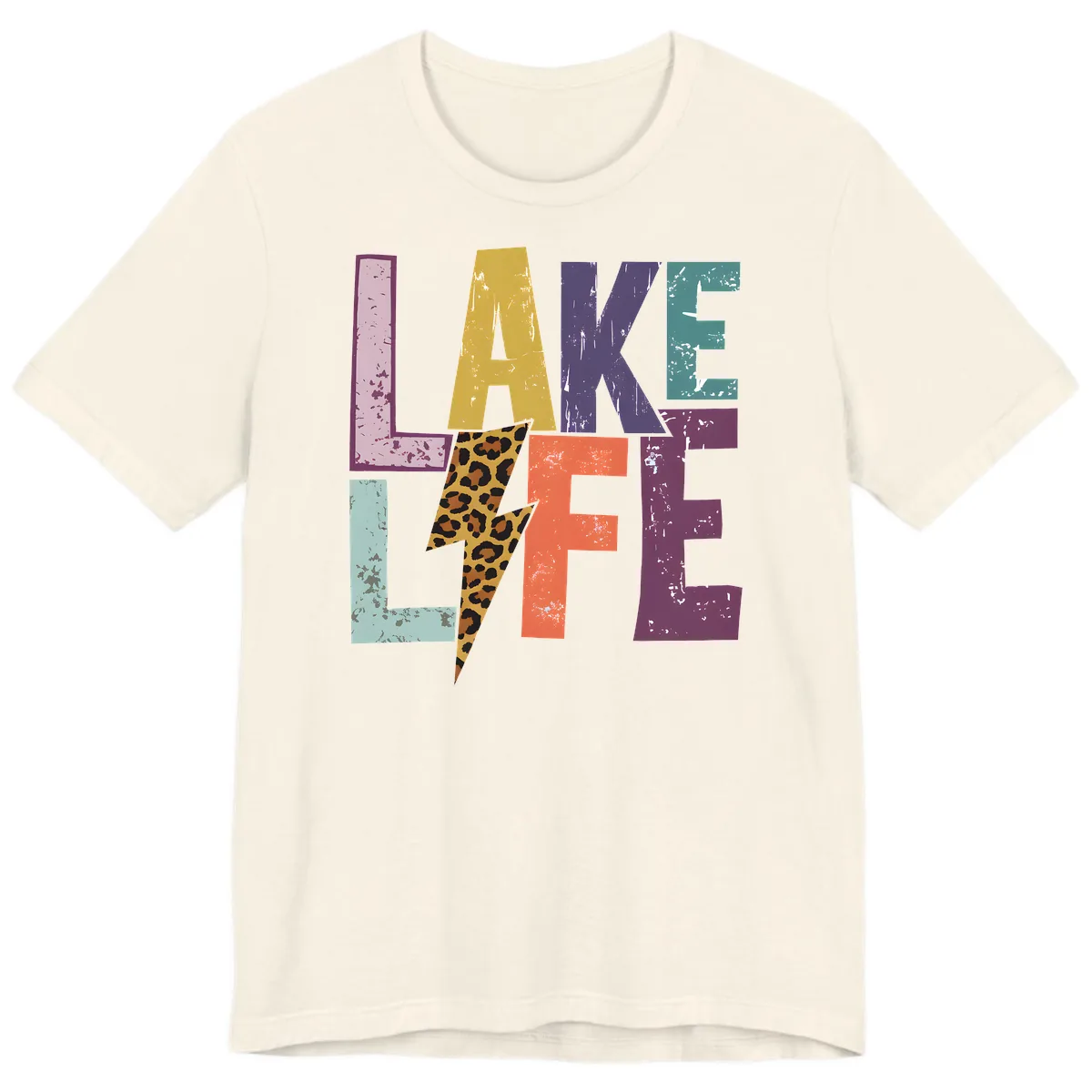 Lake Life Distressed Letters Premium T-Shirt in Natural