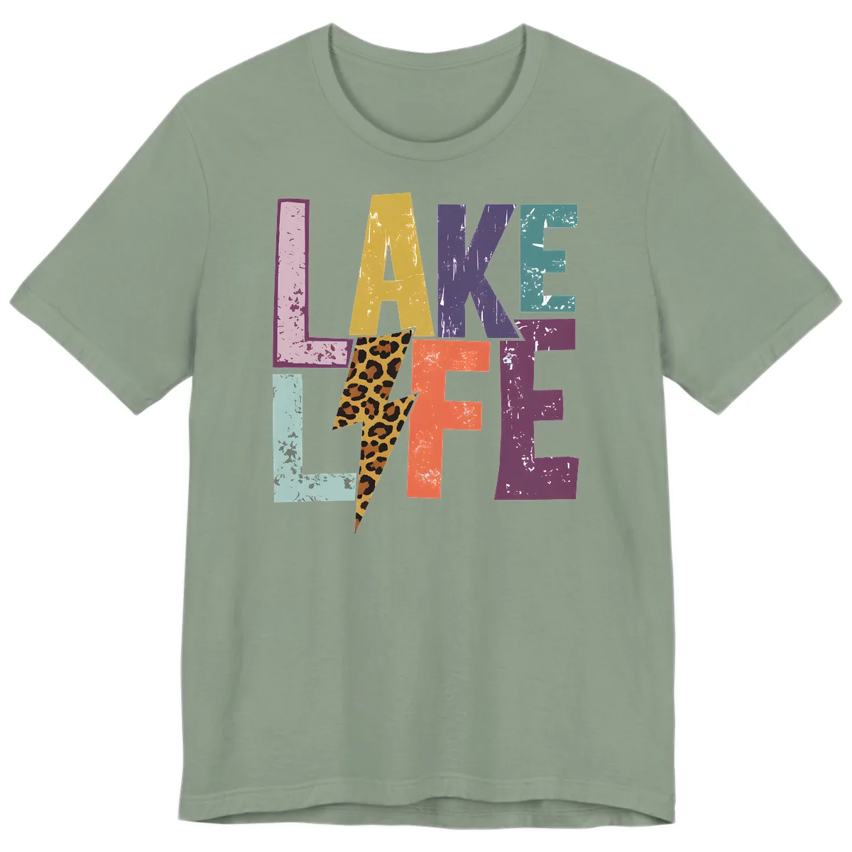 Lake Life Distressed Letters Premium T-Shirt in Sage