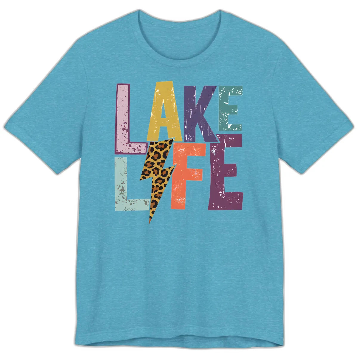 Lake Life Distressed Letters Premium T-Shirt in Heather Aqua