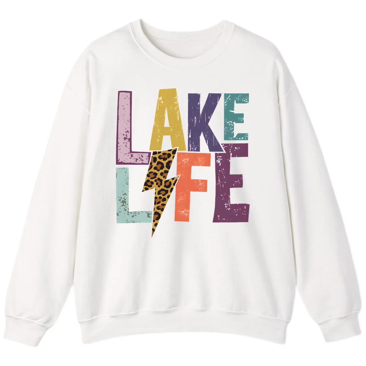 Lake Life Distressed Letters Sweatshirt in White