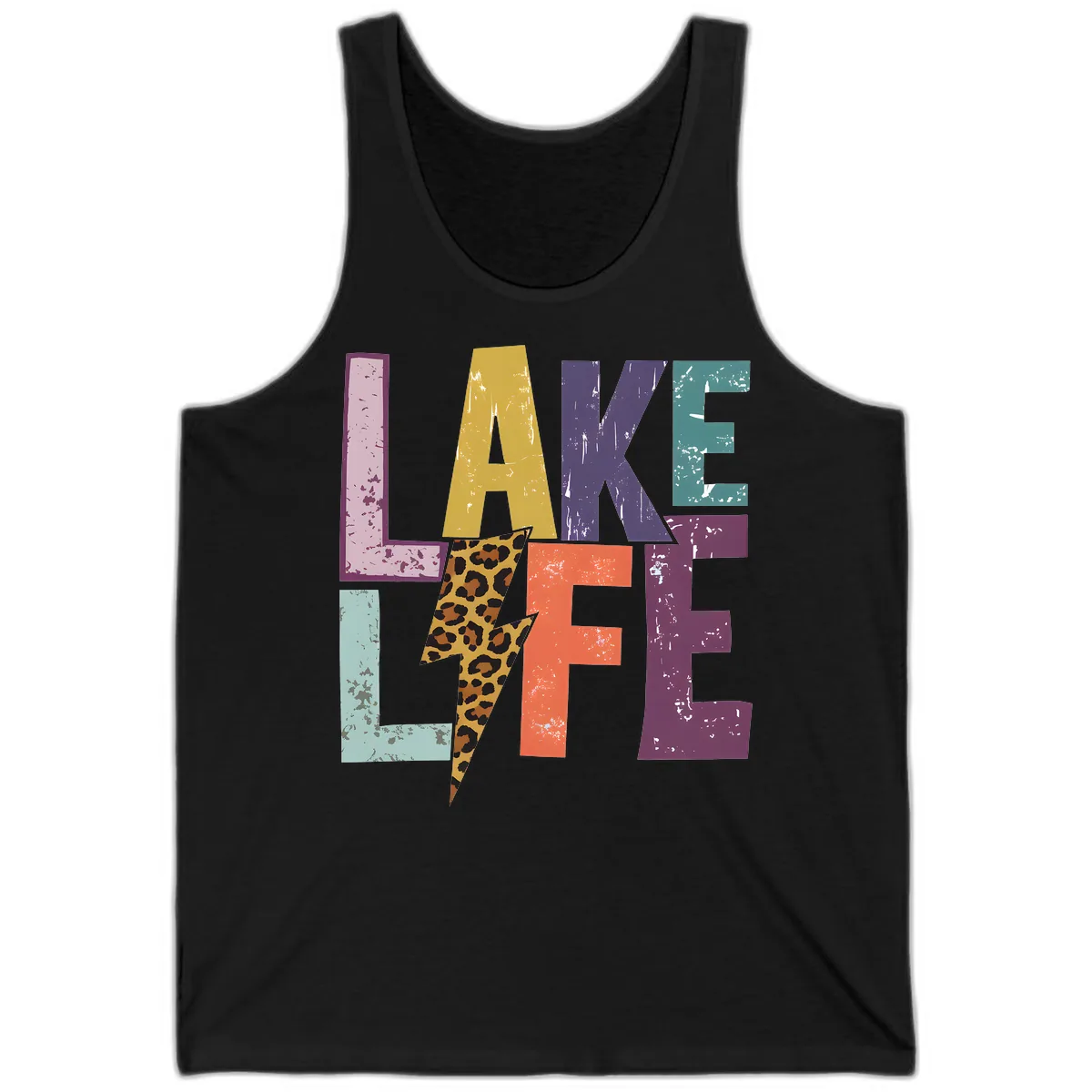 Lake Life Distressed Letters Tank in Black