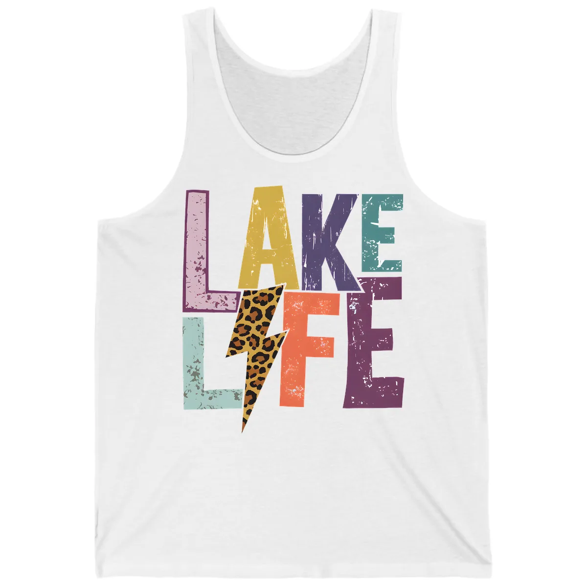 Lake Life Distressed Letters Tank in White