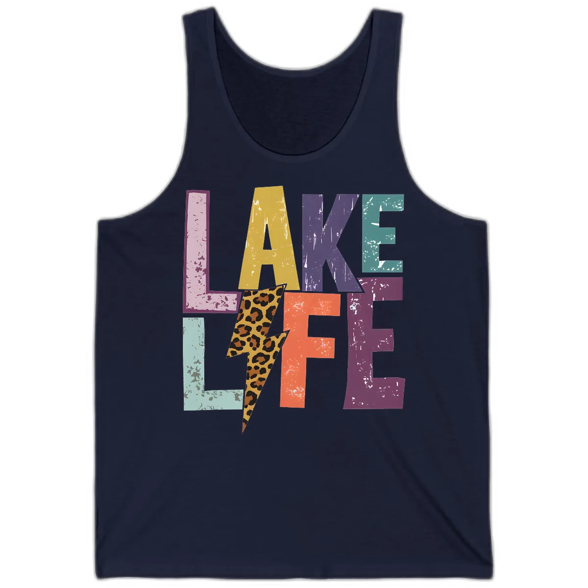 Lake Life Distressed Letters Tank in Navy