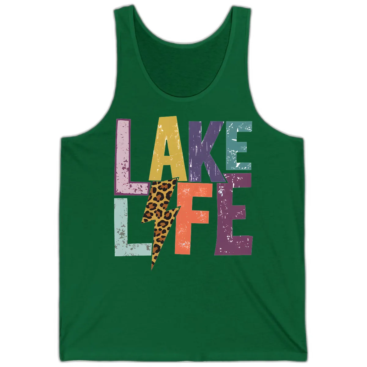 Lake Life Distressed Letters Tank in Kelly