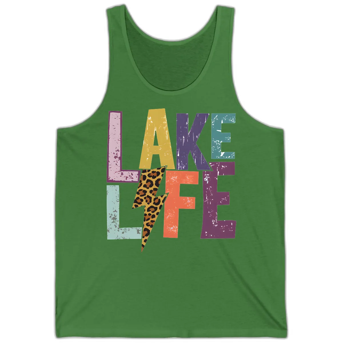 Lake Life Distressed Letters Tank in Leaf