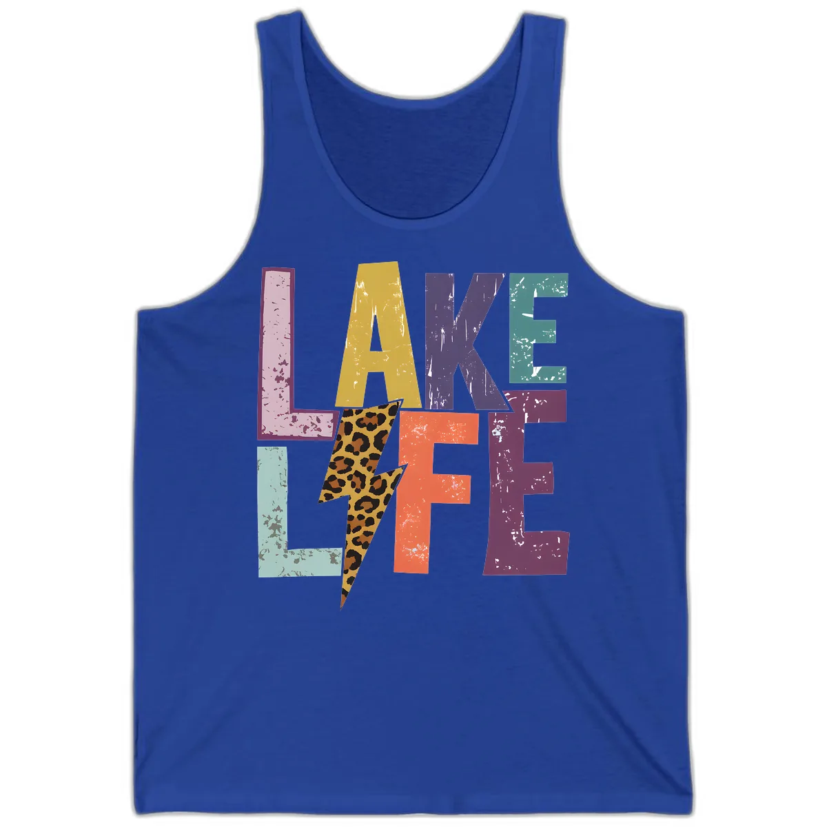 Lake Life Distressed Letters Tank in True Royal