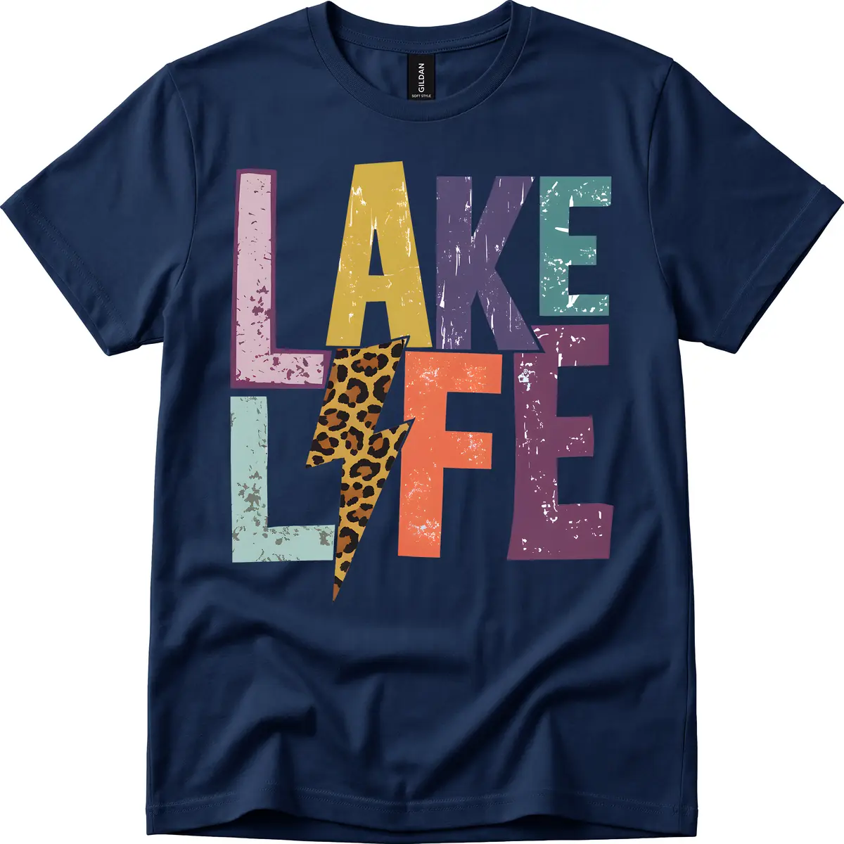 Lake Life Distressed Letters T-Shirt in Navy
