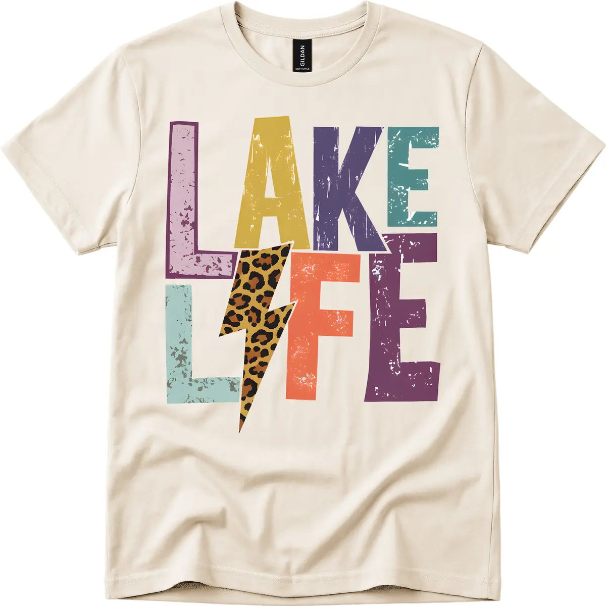 Lake Life Distressed Letters T-Shirt in Natural