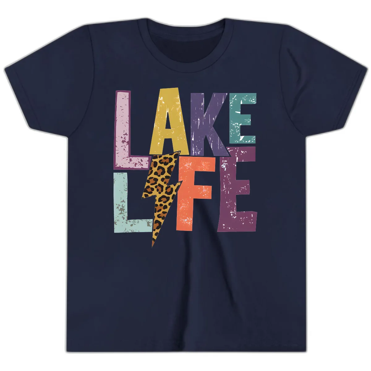 Lake Life Distressed Letters Youth T-Shirt in Navy