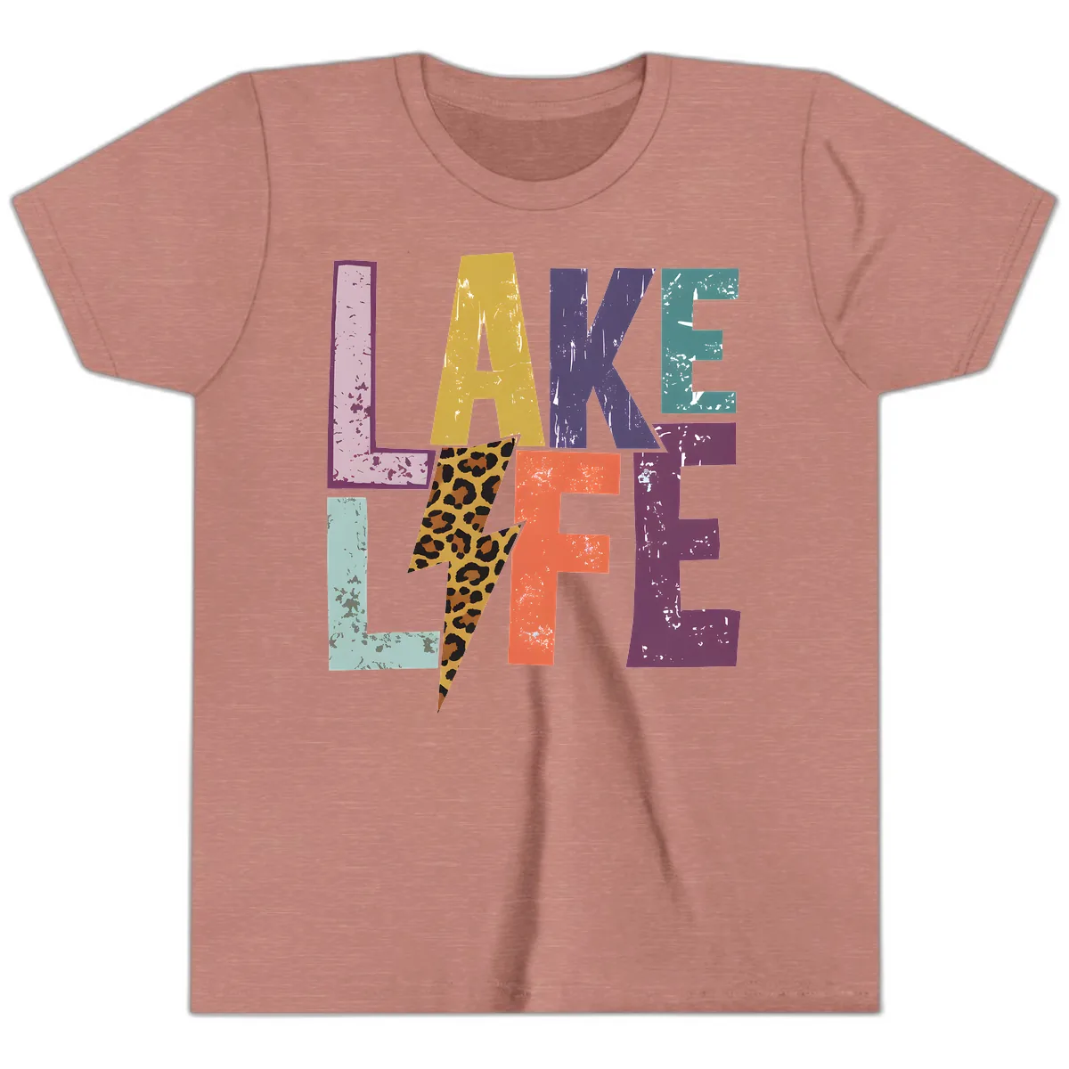 Lake Life Distressed Letters Youth T-Shirt in Heather Mauve