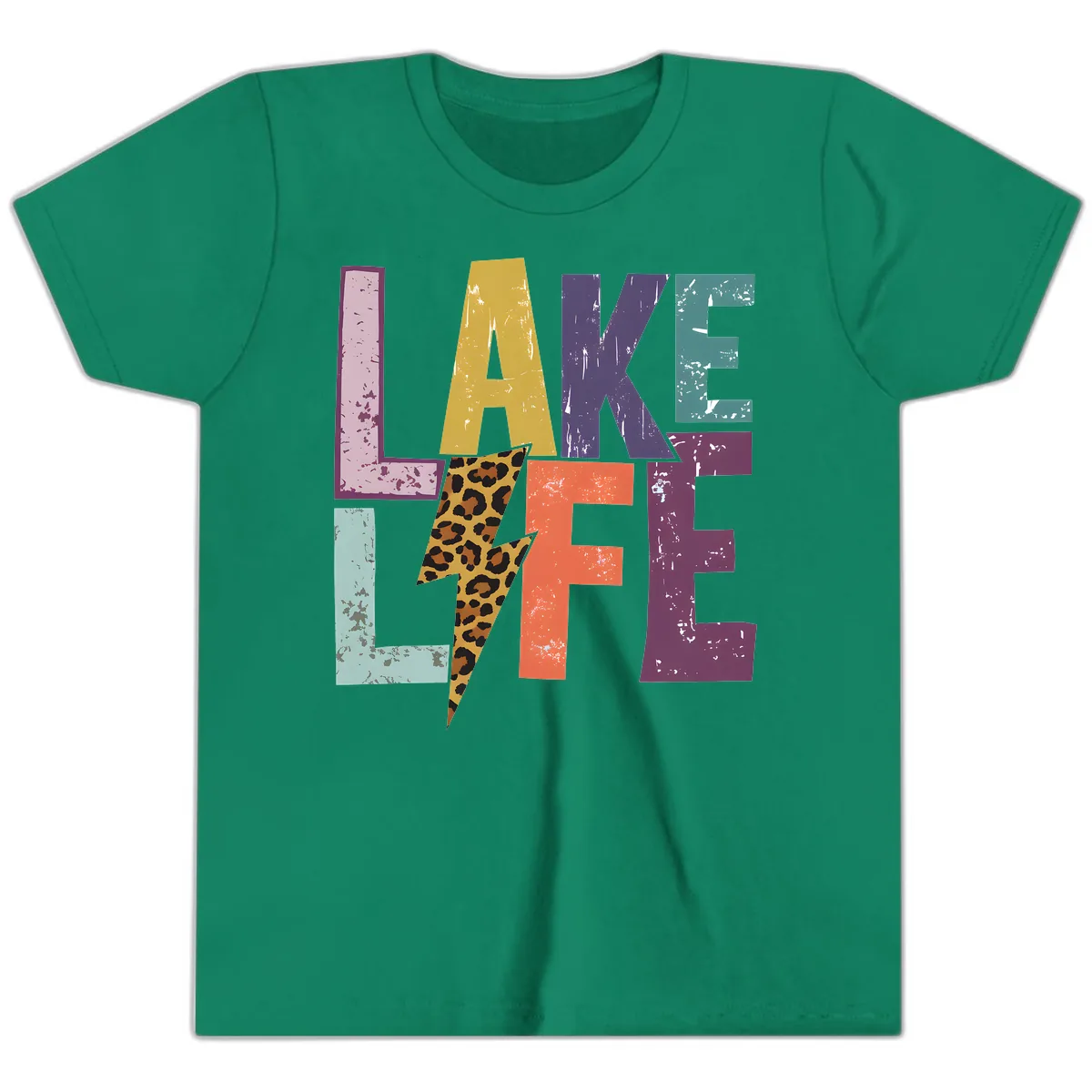 Lake Life Distressed Letters Youth T-Shirt in Kelly