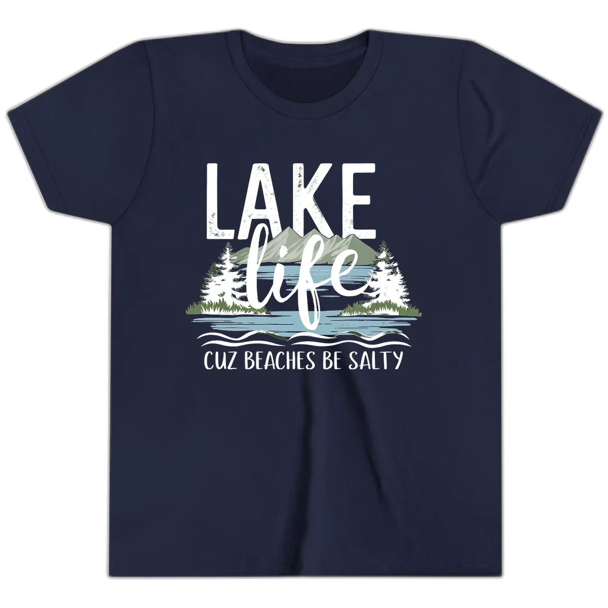 Lake Life Cuz Beaches Be Salty Youth T-Shirt in Navy