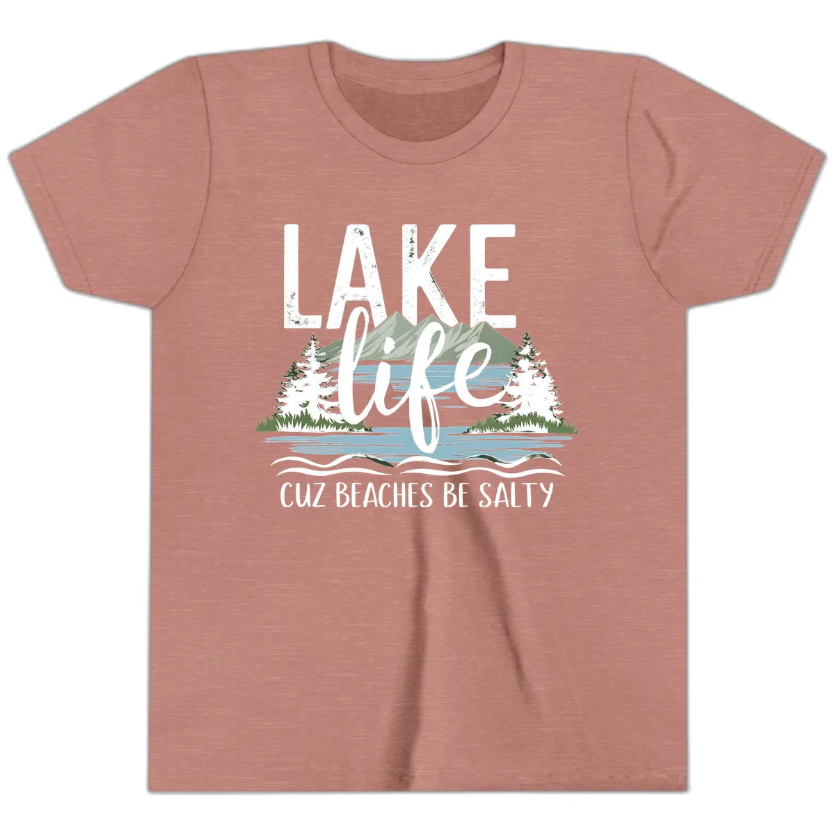 Lake Life Cuz Beaches Be Salty Youth T-Shirt in Heather Mauve