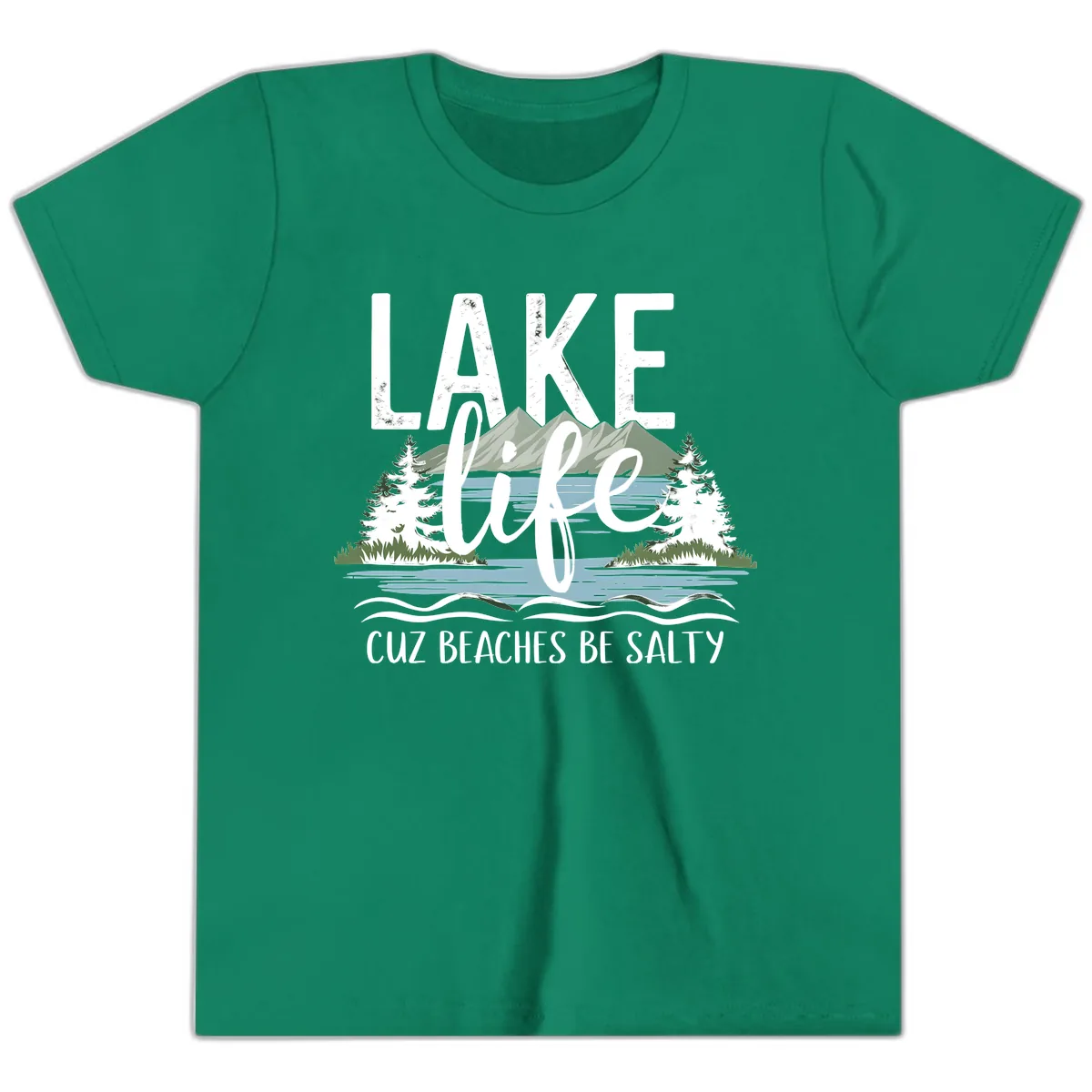 Lake Life Cuz Beaches Be Salty Youth T-Shirt in Kelly