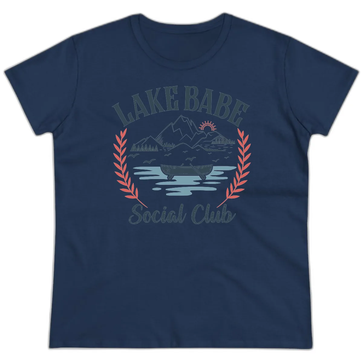 Lake Babe Social Club Illustration Ladies Tee in Navy