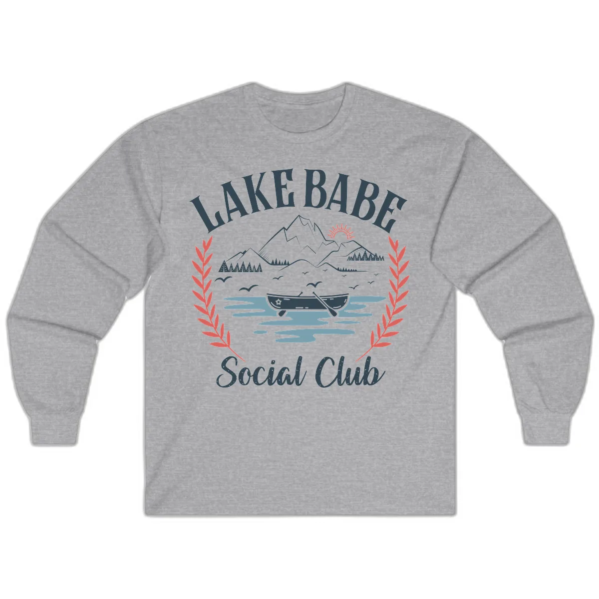 Lake Babe Social Club Illustration Long Sleeve in Sport Grey