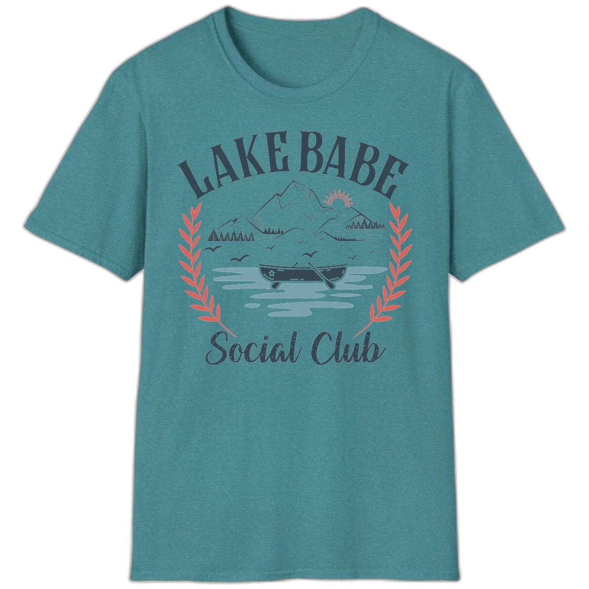 Lake Babe Social Club Illustration T-Shirt in Heather Galapagos Blue