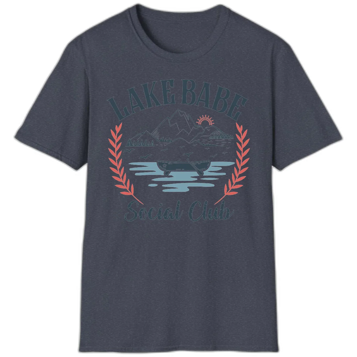 Lake Babe Social Club Illustration T-Shirt in Heather Navy