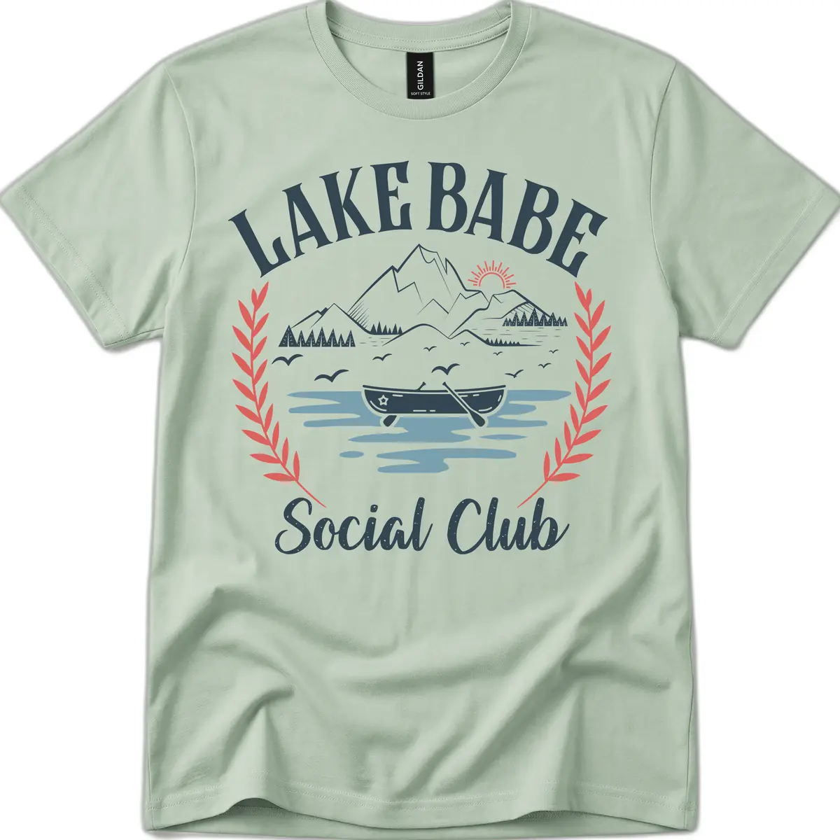 Lake Babe Social Club Illustration T-Shirt in Sage