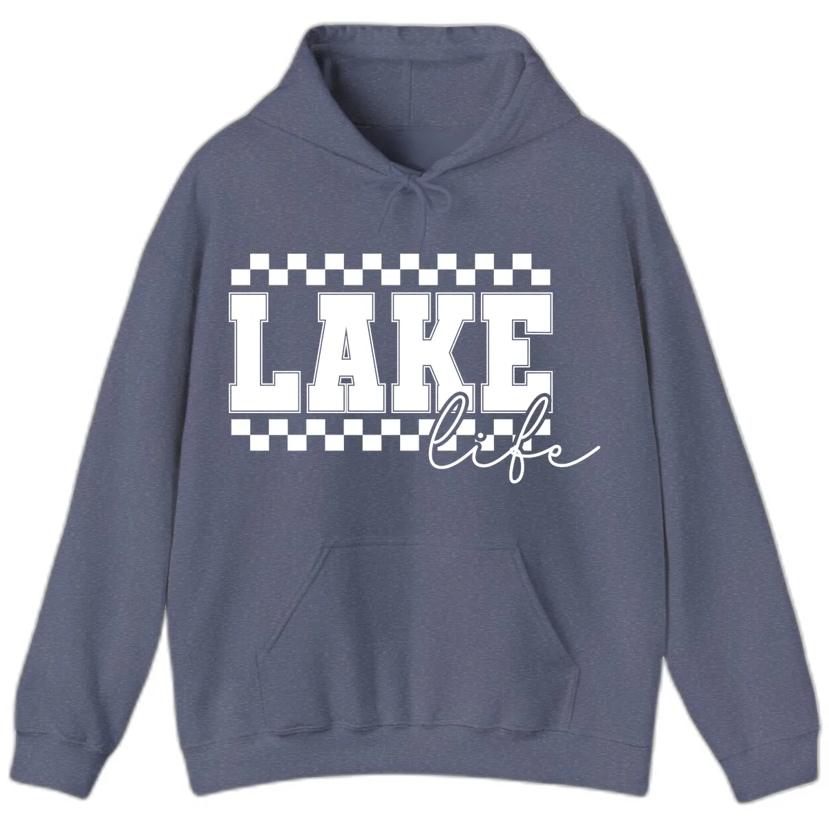 Lake Life Varsity Style Hoodie in Heather Navy