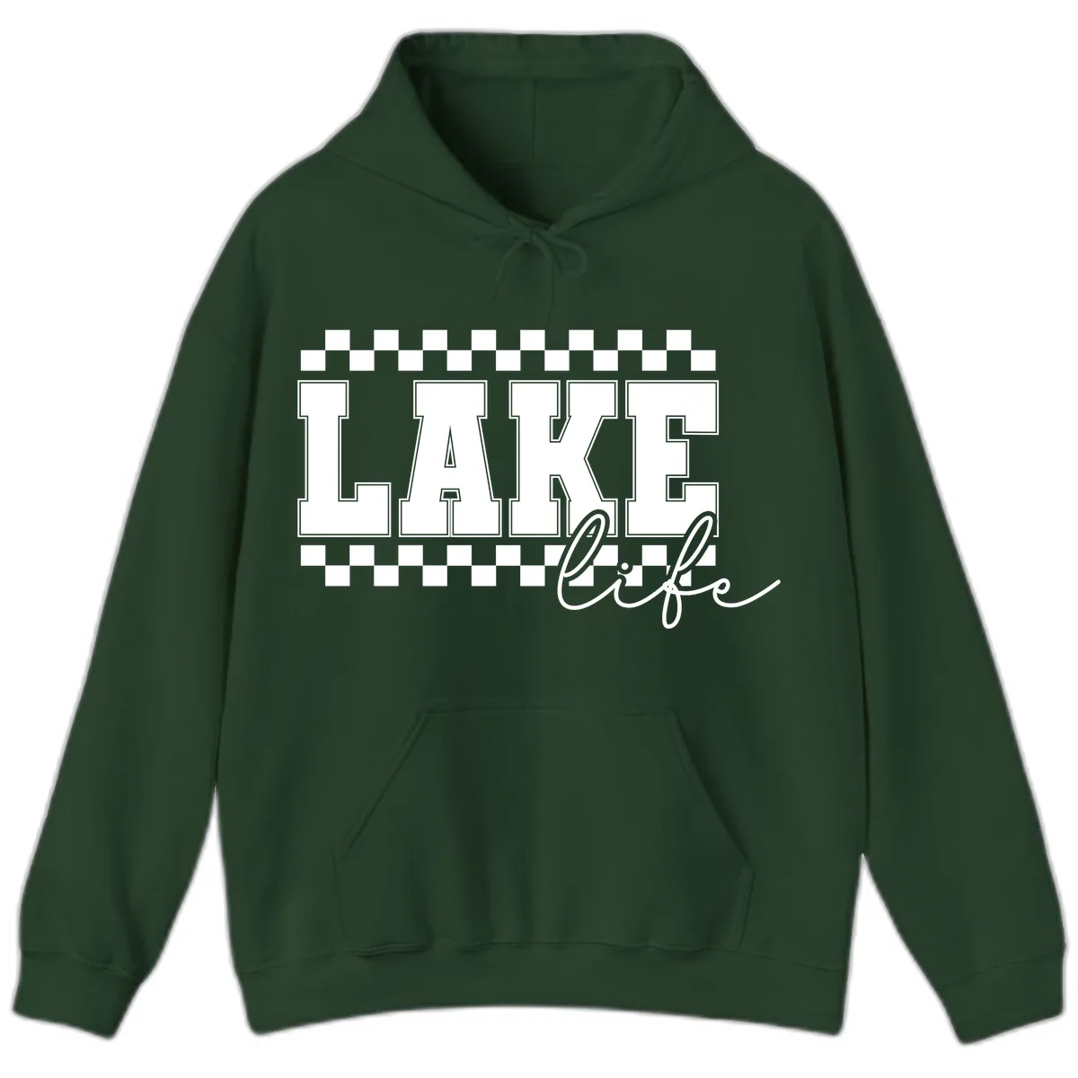Lake Life Varsity Style Hoodie in Forest Green