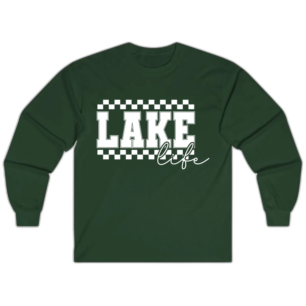 Lake Life Varsity Style Long Sleeve in Forest Green