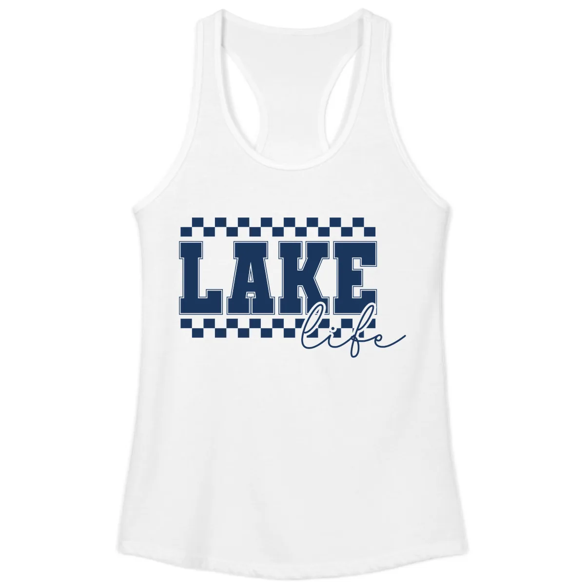 Lake Life Varsity Style Ladies Tank in White