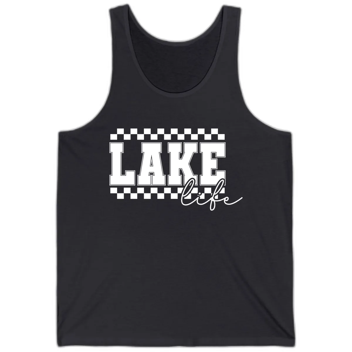 Lake Life Varsity Style Tank in Dark Grey