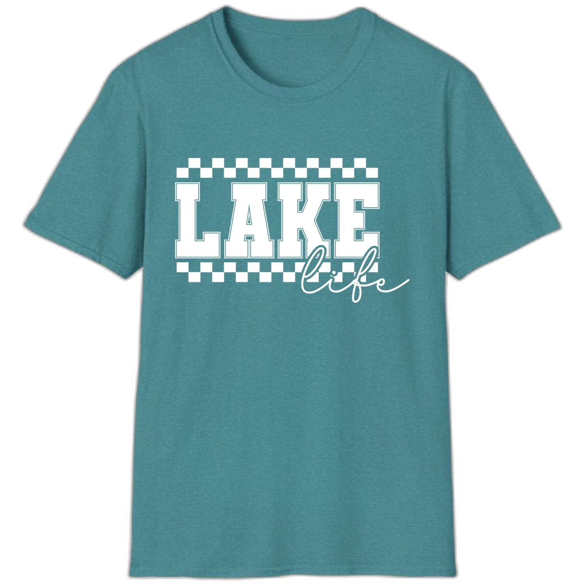 Lake Life Varsity Style T-Shirt in Heather Galapagos Blue