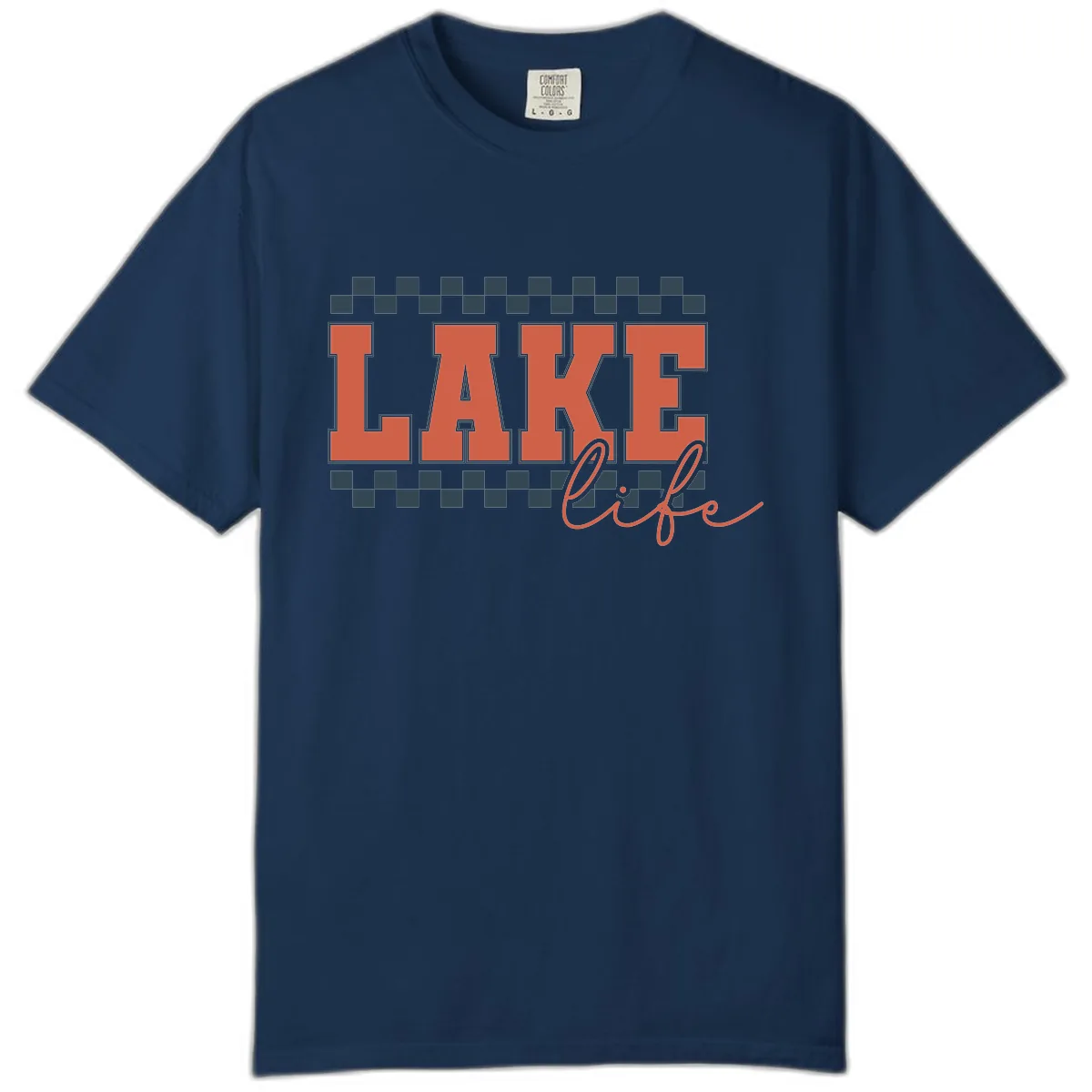 Lake Life Vintage Block Letter Comfort Color in Navy