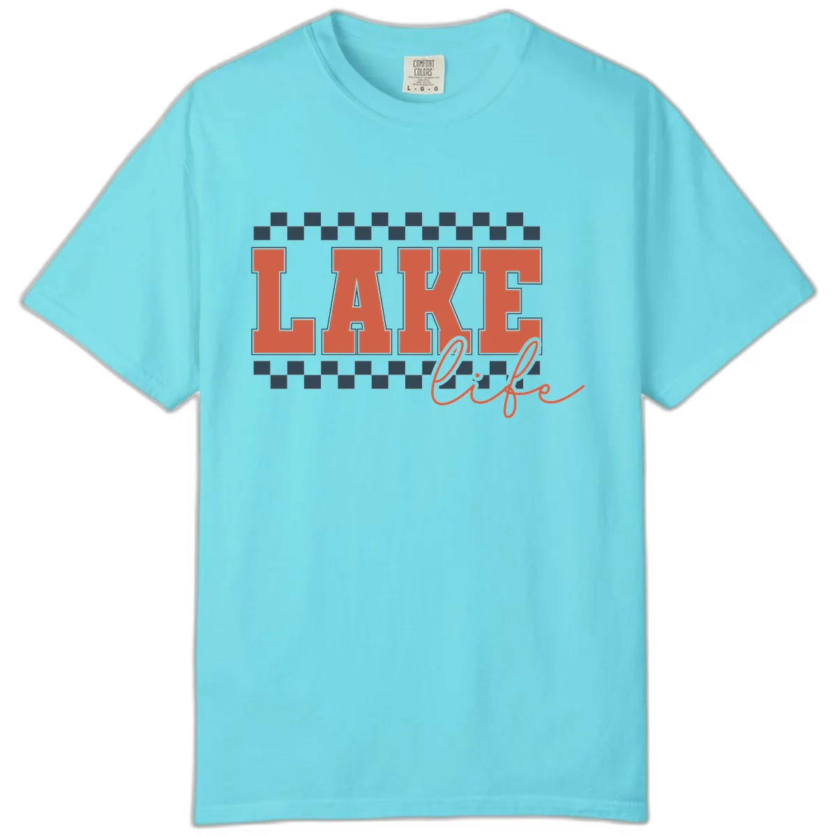 Lake Life Vintage Block Letter Comfort Color in Lagoon Blue