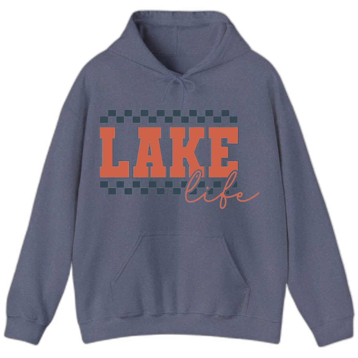 Lake Life Vintage Block Letter Hoodie in Heather Navy