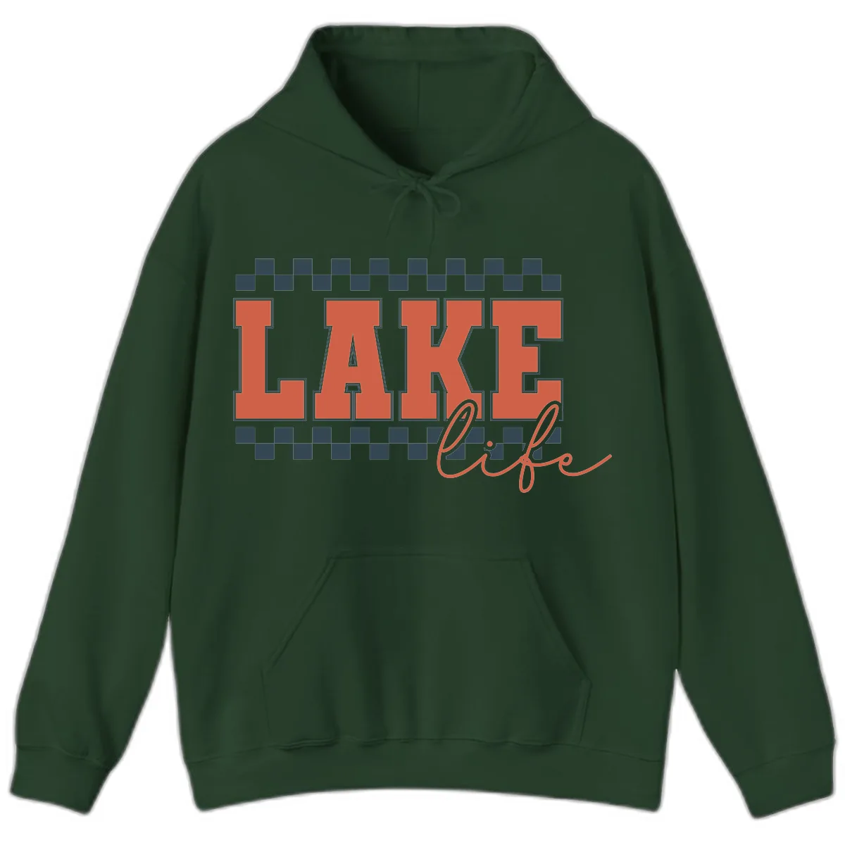 Lake Life Vintage Block Letter Hoodie in Forest Green