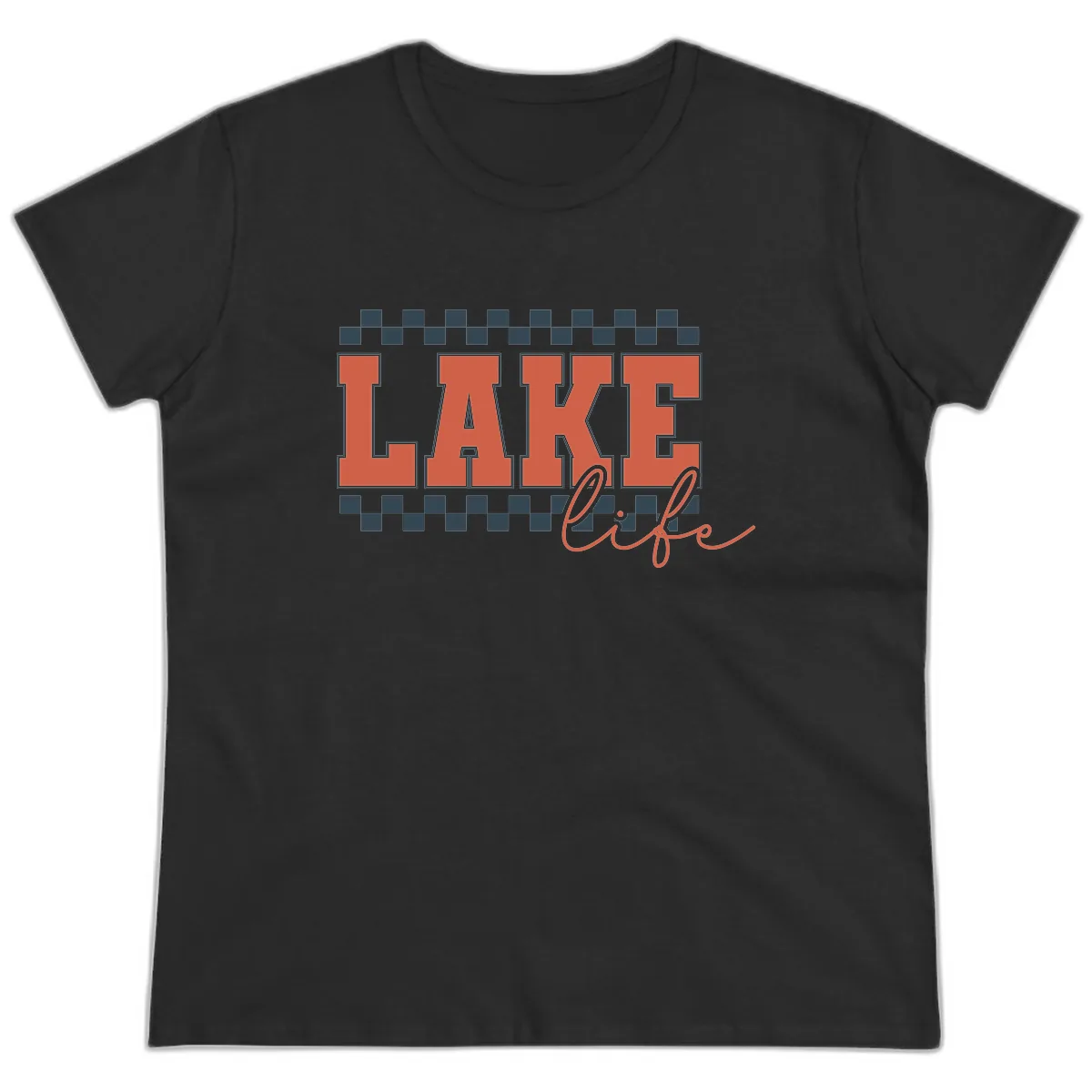 Lake Life Vintage Block Letter Ladies Tee in Black