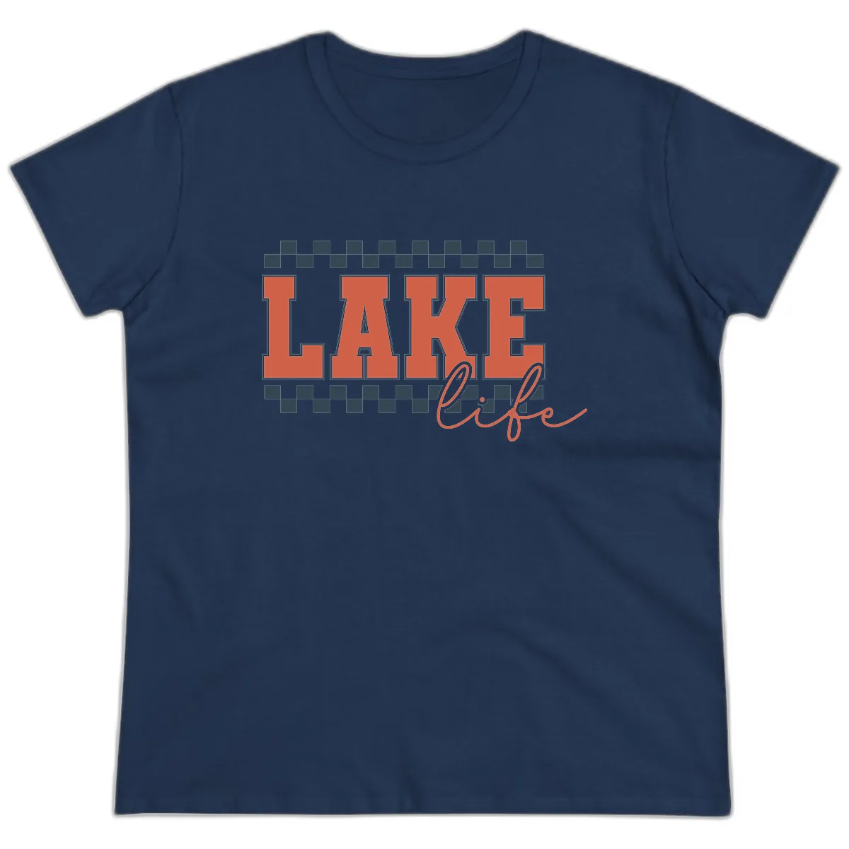 Lake Life Vintage Block Letter Ladies Tee in Navy