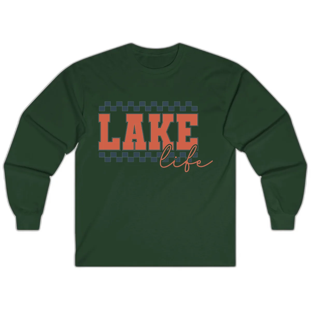 Lake Life Vintage Block Letter Long Sleeve in Forest Green