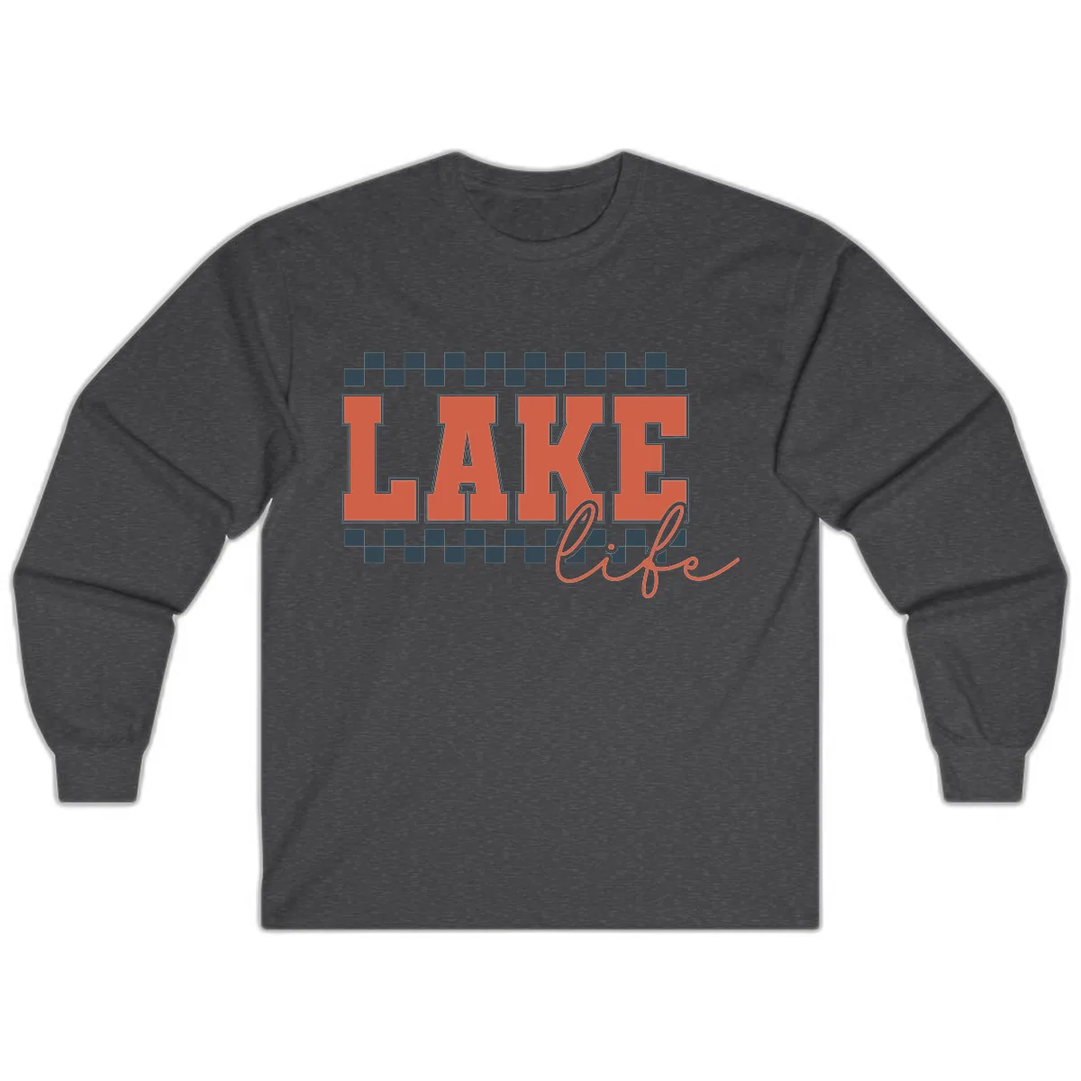 Lake Life Vintage Block Letter Long Sleeve in Dark Heather