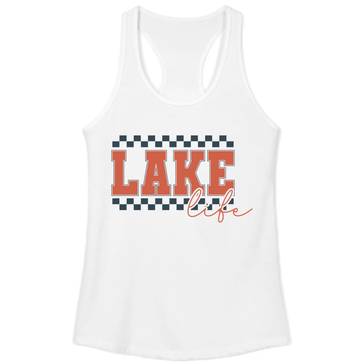 Lake Life Vintage Block Letter Ladies Tank in White