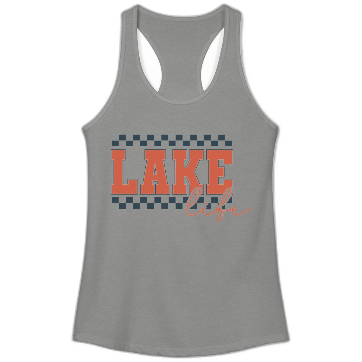 Lake Life Vintage Block Letter Ladies Tank in Heather Grey