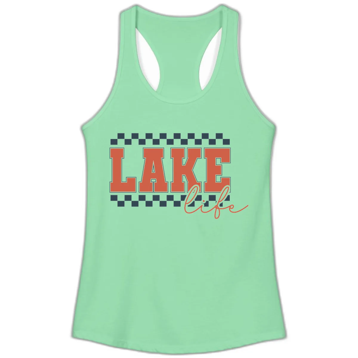 Lake Life Vintage Block Letter Ladies Tank in Solid Mint