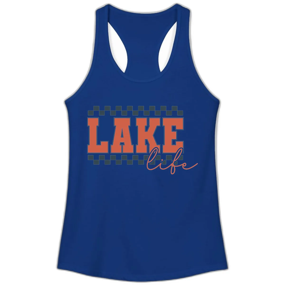 Lake Life Vintage Block Letter Ladies Tank in Solid Royal
